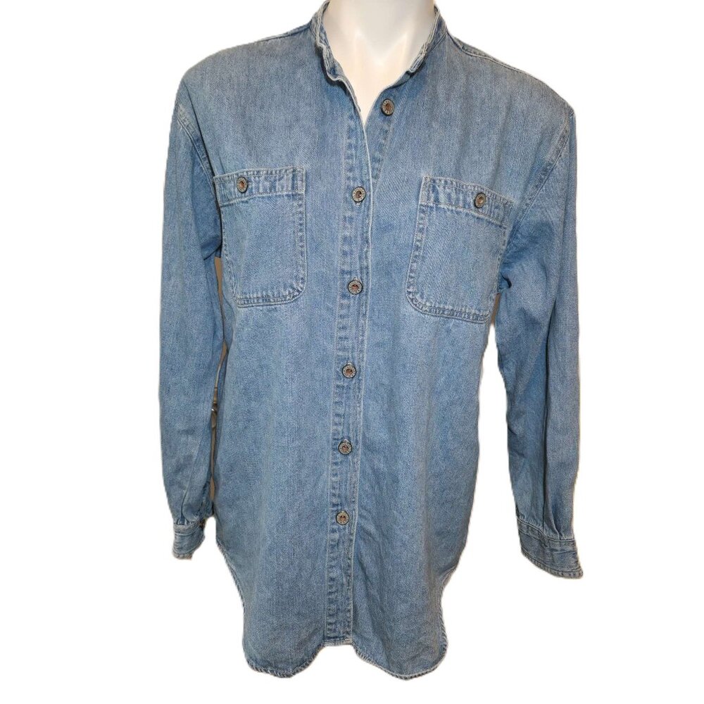 ❤️ 4/$20 Standard Blues jean button-up top Women's large Y2K Cotton Pockets - Picture 2 of 15